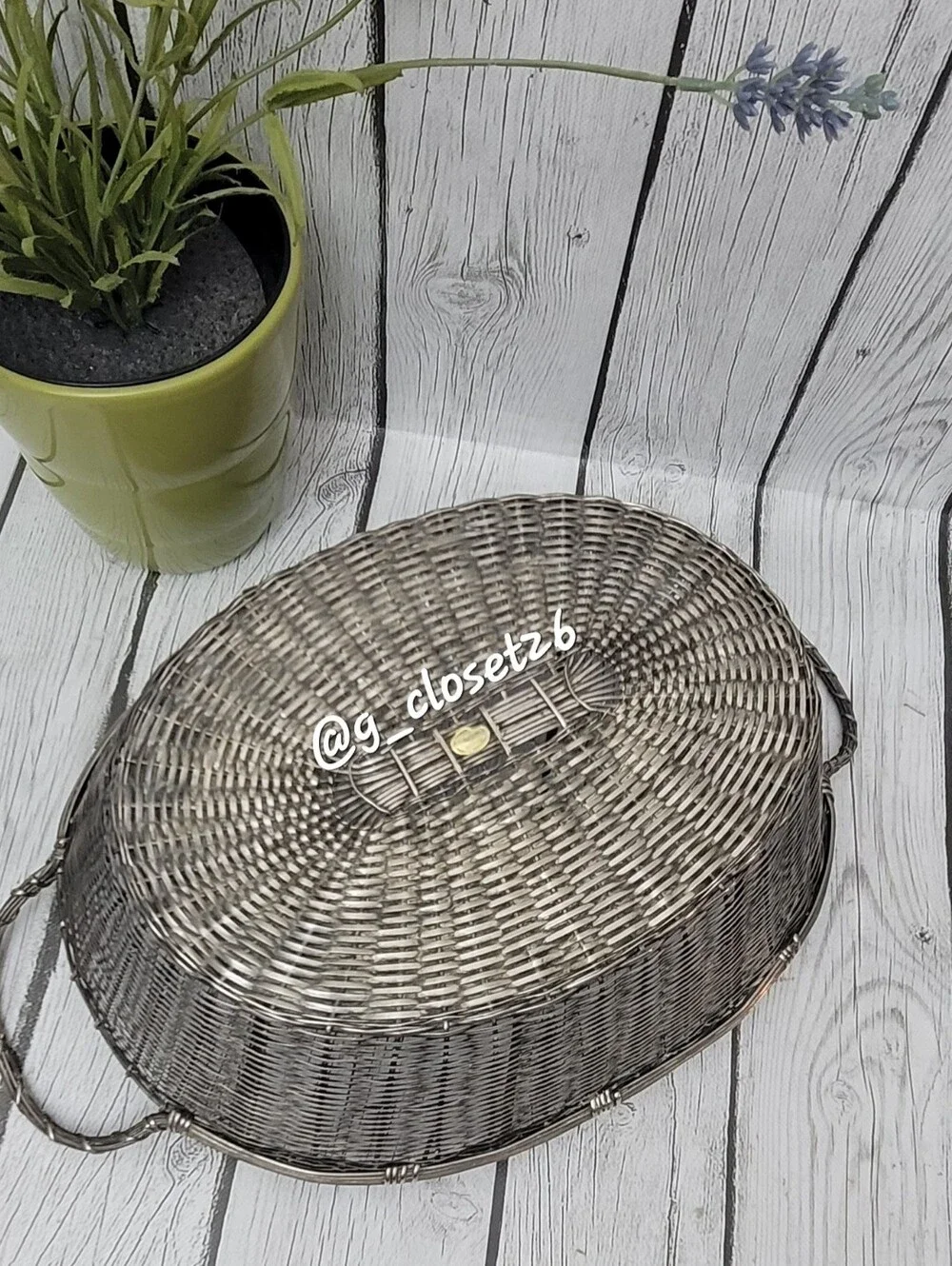 Vintage Woven Metal Serving Basket - Silver
